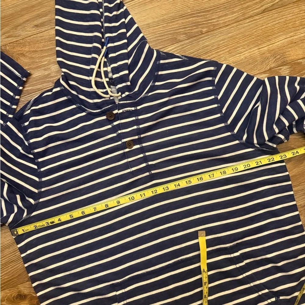 J Crew Blue and White Striped Henley Hooded Pullover Mens Large EUC